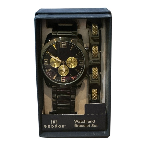 George Other - George Men’s Black & Gold Watch and Bracelet Set  – Stainless Steel Style